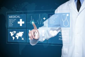 Doctor working on a virtual screen. medical technology concept. pulse